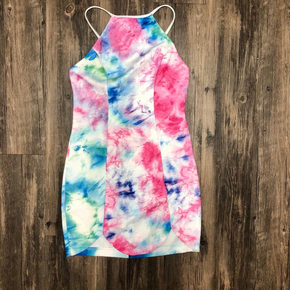 BOSSY womens watercolor tie dye mini party dress